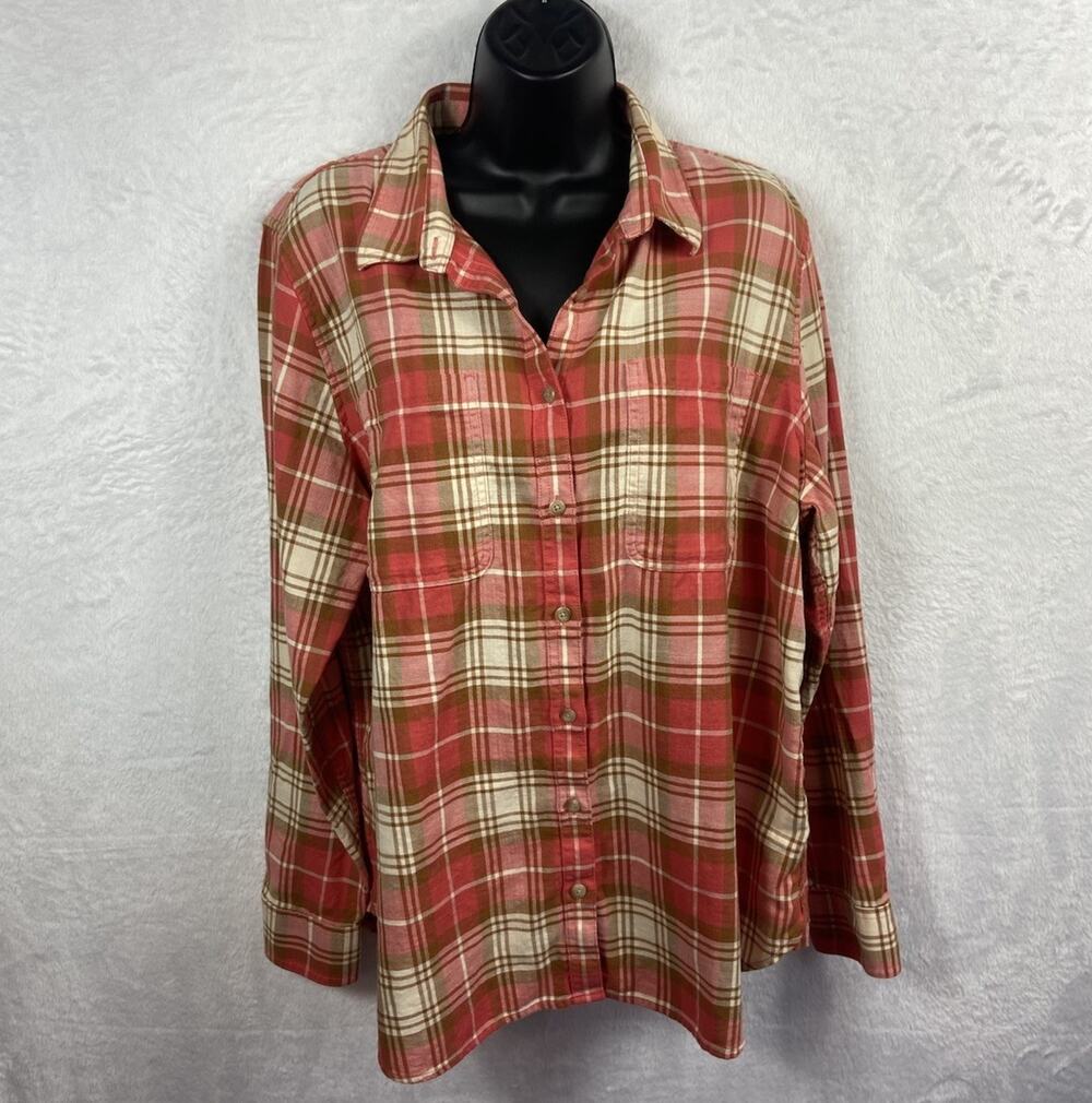 LL Bean Plaid Button Up Flannel Women’s 100% Cotton Excellent Condition L